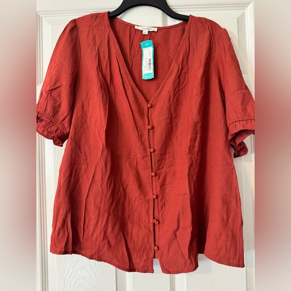 Anne BUtton Down Top - Burn Orange - L - Picture 1 of 5